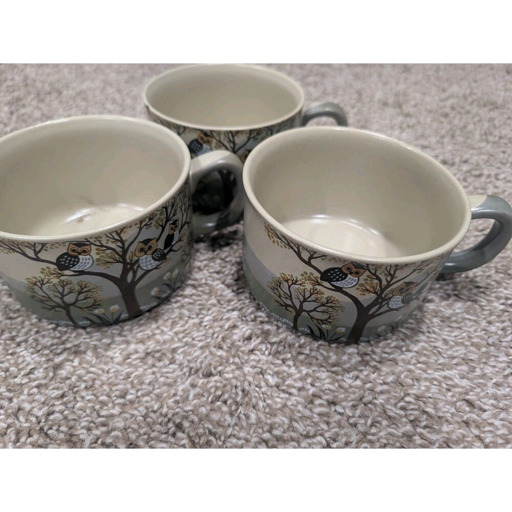 3 Otagiri Japan Stoneware Soup Mug Handpainted Owl Design *1 has a small chip
